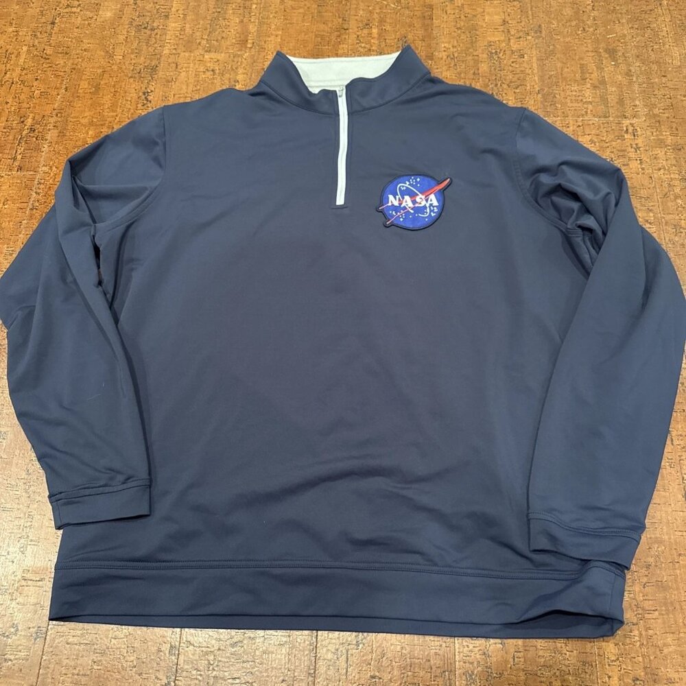 Peter Millar Men’s XXL 2XL Dark Blue Long Sleeve 1/4 Zip Pullover NASA LOGO